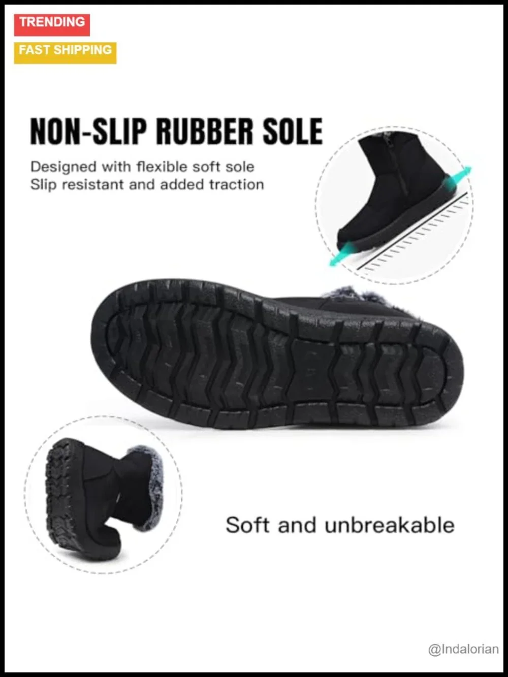 Waterproof Faux Fur Lined Ankle Snow Booties with Side Zipper Anti Slip